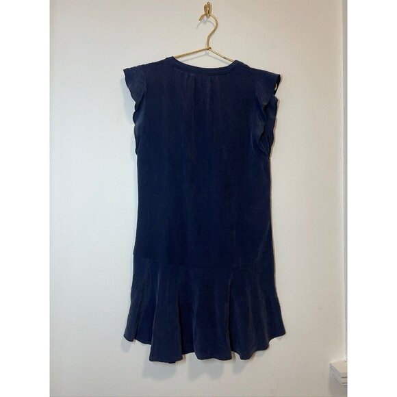 Joie Sleeveless 100% Silk Navy Blue Ruffled Blouse XS - Picture 7 of 10